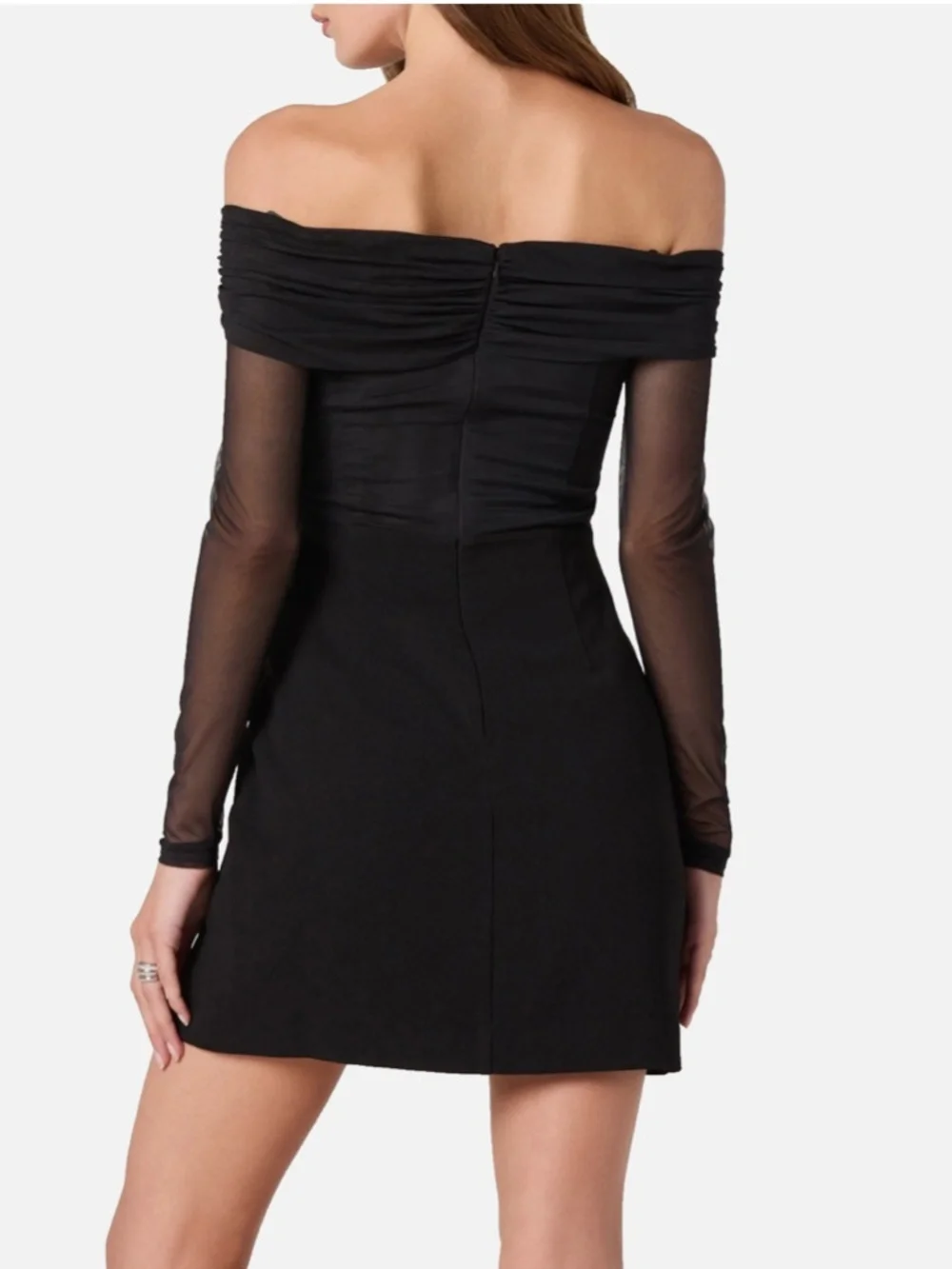 NEW ASTR The Label BLACK Off The Shoulder MESH Corset COCKTAIL Slit MINI DRESS M